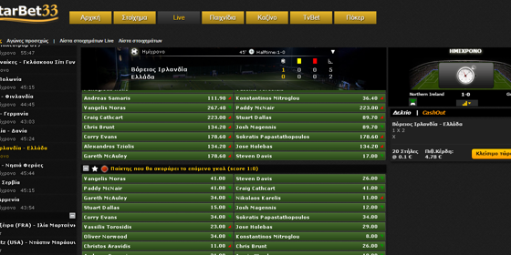Κλείσε στοίχημα στο live με Starbet33 - Cash-out!